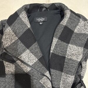 Coffee Shop Buffalo Plaid Black & White Edgy Casual Plaid mid Length Coat Size S